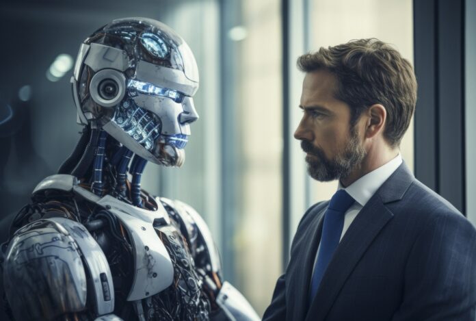 Societe-Fiduciaire_Cabinets d’expertise comptable face à l’IA, mutation silencieuse ou véritable péril_view-robot-human-businessperson Cabinets d’expertise comptable face à l’IA
