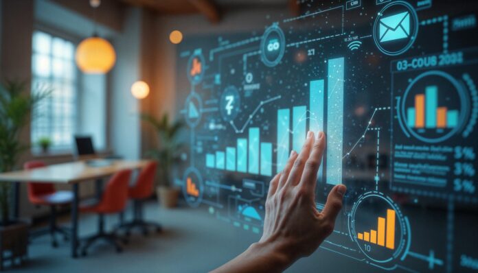 Societe-Fiduciaire_Application IA pour dirigeants-l’assistant qui réinvente la gestion d’entreprise_interactive-data-visualization-modern-touchscreen application IA gestion entreprise
